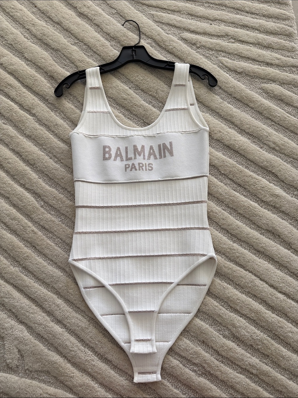 Balmain White Ribbed Body Suit